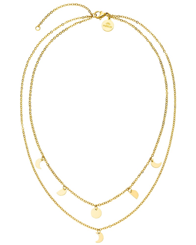 PureleiÂ® Luna Necklace (gold) â€“ 18K Gold plated stainless steel jewelry â€“ Waterproof double chain with moon pendant â€“ 14 to 16 inch adjustable length â€“ Fashion jewelry for your individual look - Image 1